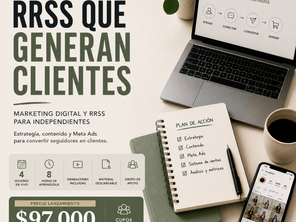 Taller online RRSS que Generan Clientes. Curso de Marketing Digital y Meta Ads para independientes y emprendedores.